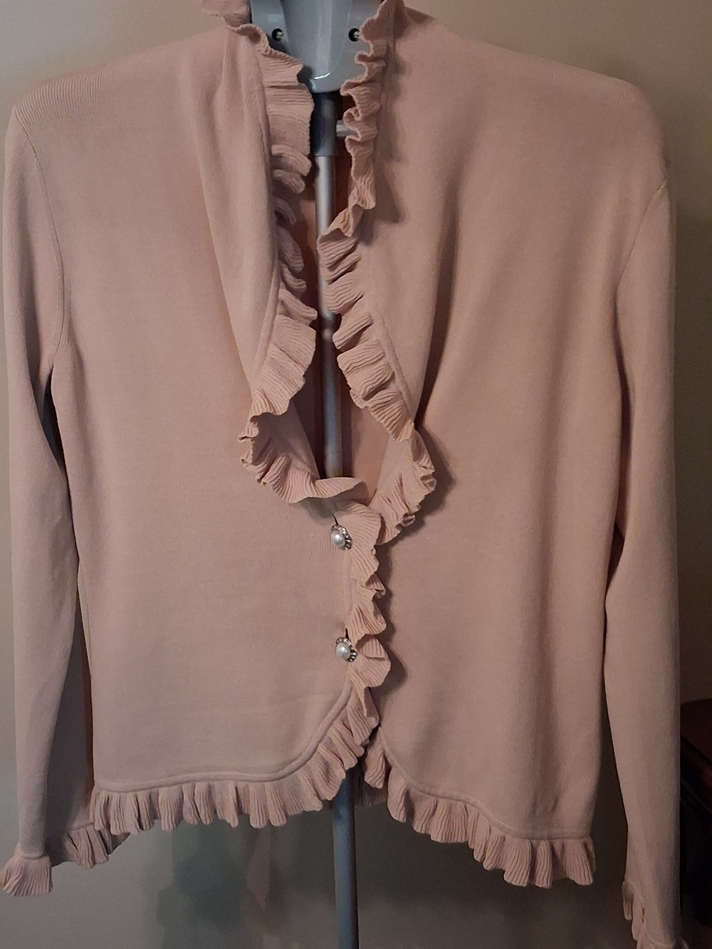 Ruffled Open-Front Cardigan Jacket - Light Beige